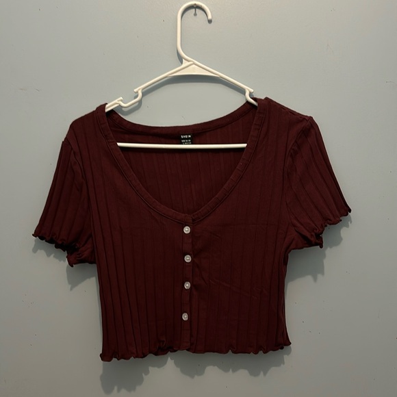 SHEIN Tops - SHEIN EZ wear button up rib knit crop top burgundy size L